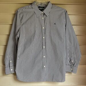 Lauren Ralph Lauren Women’s White with Navy Stripe Button-Down Shirt Size 2X